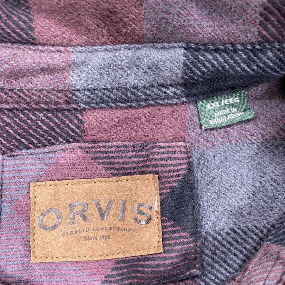Orvis Flannel Shirt Jacket Mens 2XL Red Gray Plaid Quilted Shacket Pockets - Picture 3 of 9